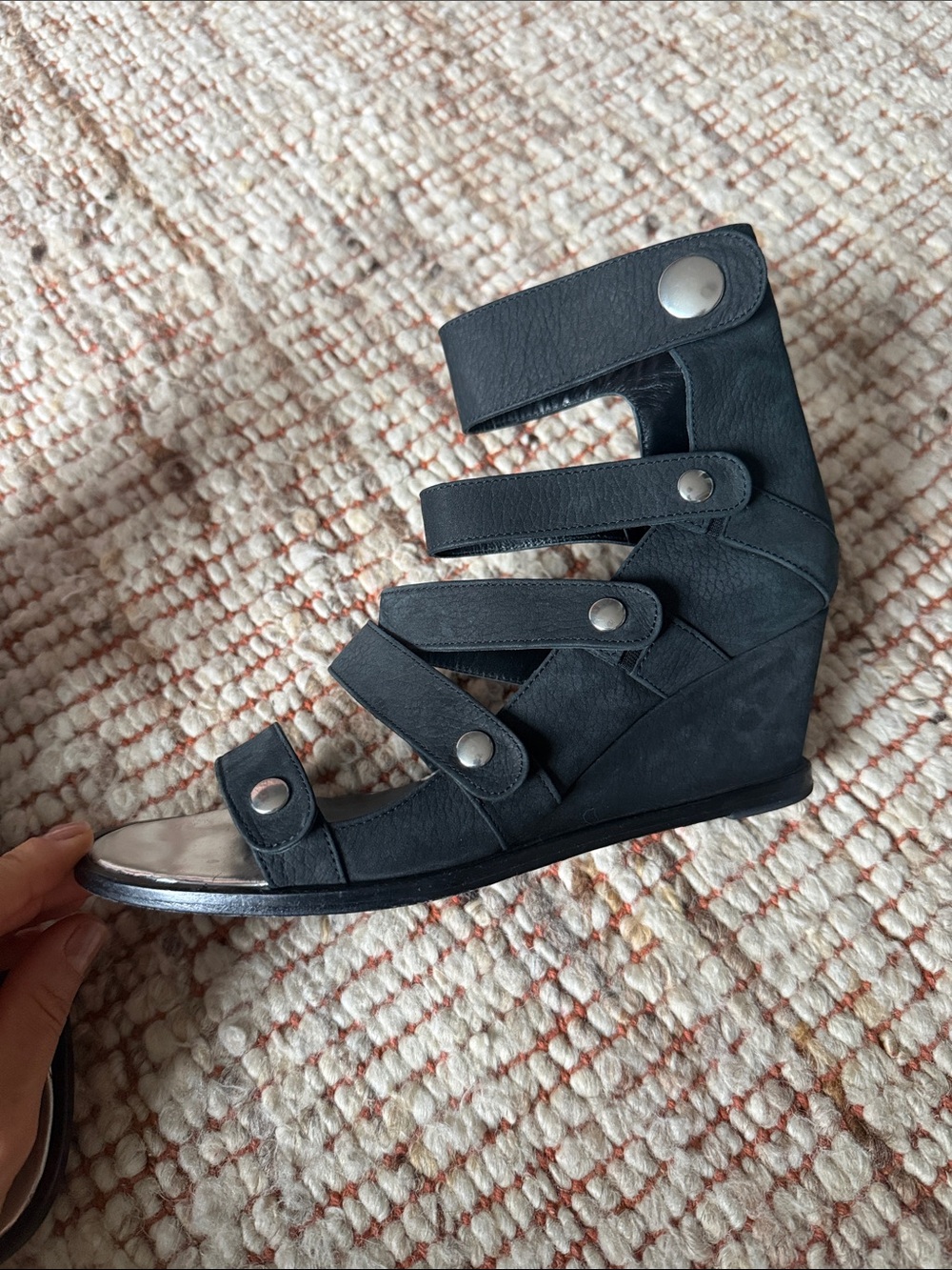 Opening Ceremony Black Nubuck Olivia Wedge Sandals Size 39/8.5